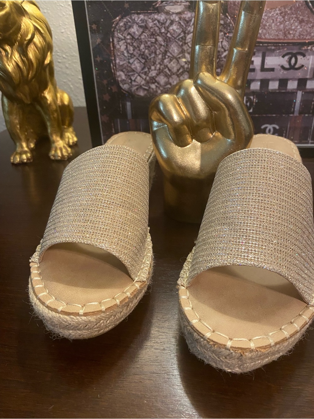 Catherine Malandrino Metallic Gold Espadrille Slide Sandals